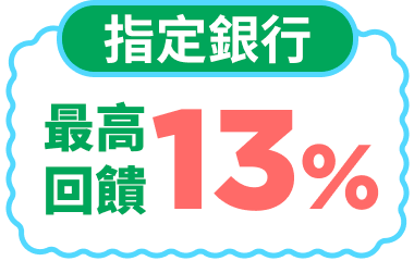 指定銀行最高回饋13%回饋